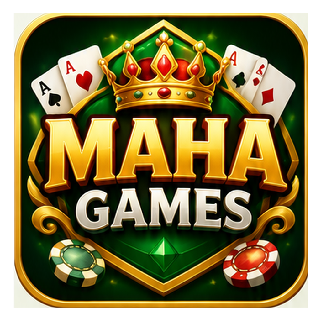 Maha Games green and gold illustrative logo concept