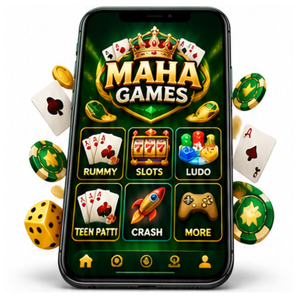 AI-generated Maha Games mobile phone illustration, not a verified application screenshot