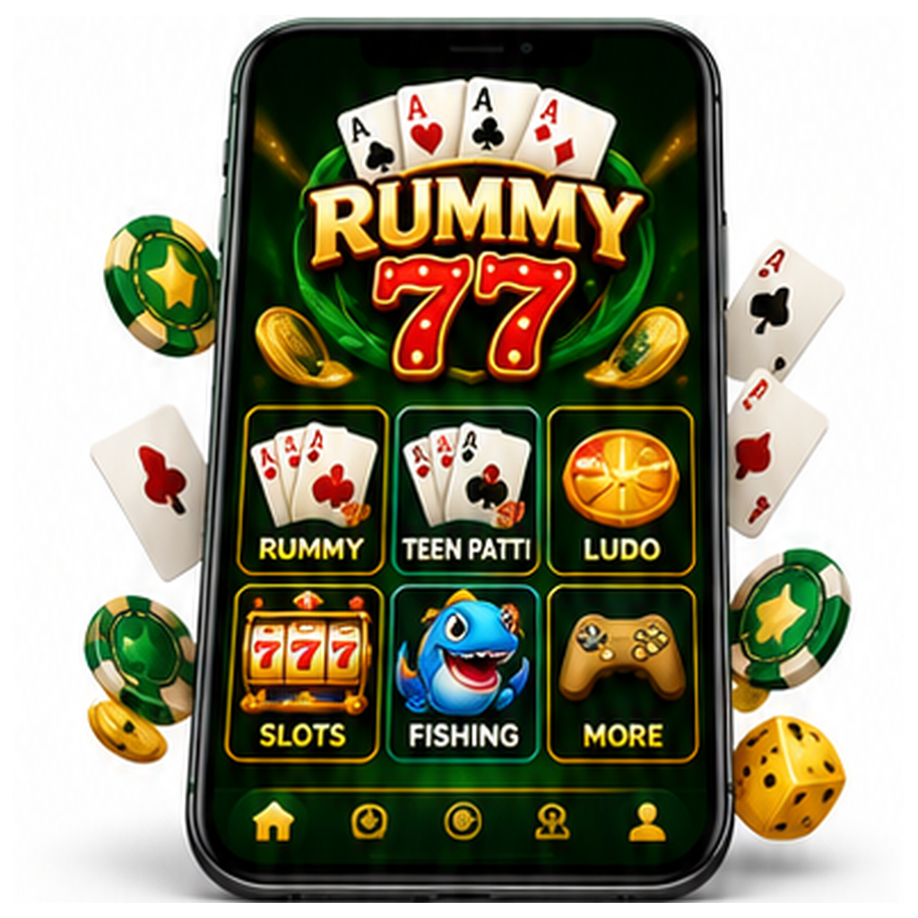 AI-generated Rummy 77 mobile mockup, not a verified screenshot of the current application