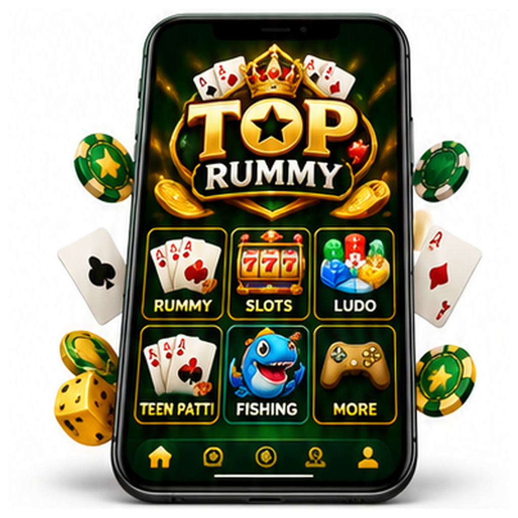 Illustrative AI-generated Top Rummy mobile mockup, not an actual verified APK screenshot