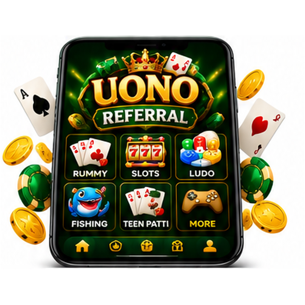 AI-generated illustrative UONO Referral phone mockup, not an actual verified app screenshot