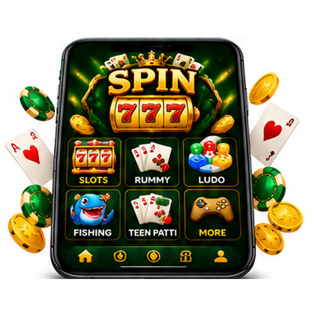 Illustrative AI-generated Spin 777 smartphone mockup, not a real APK screenshot