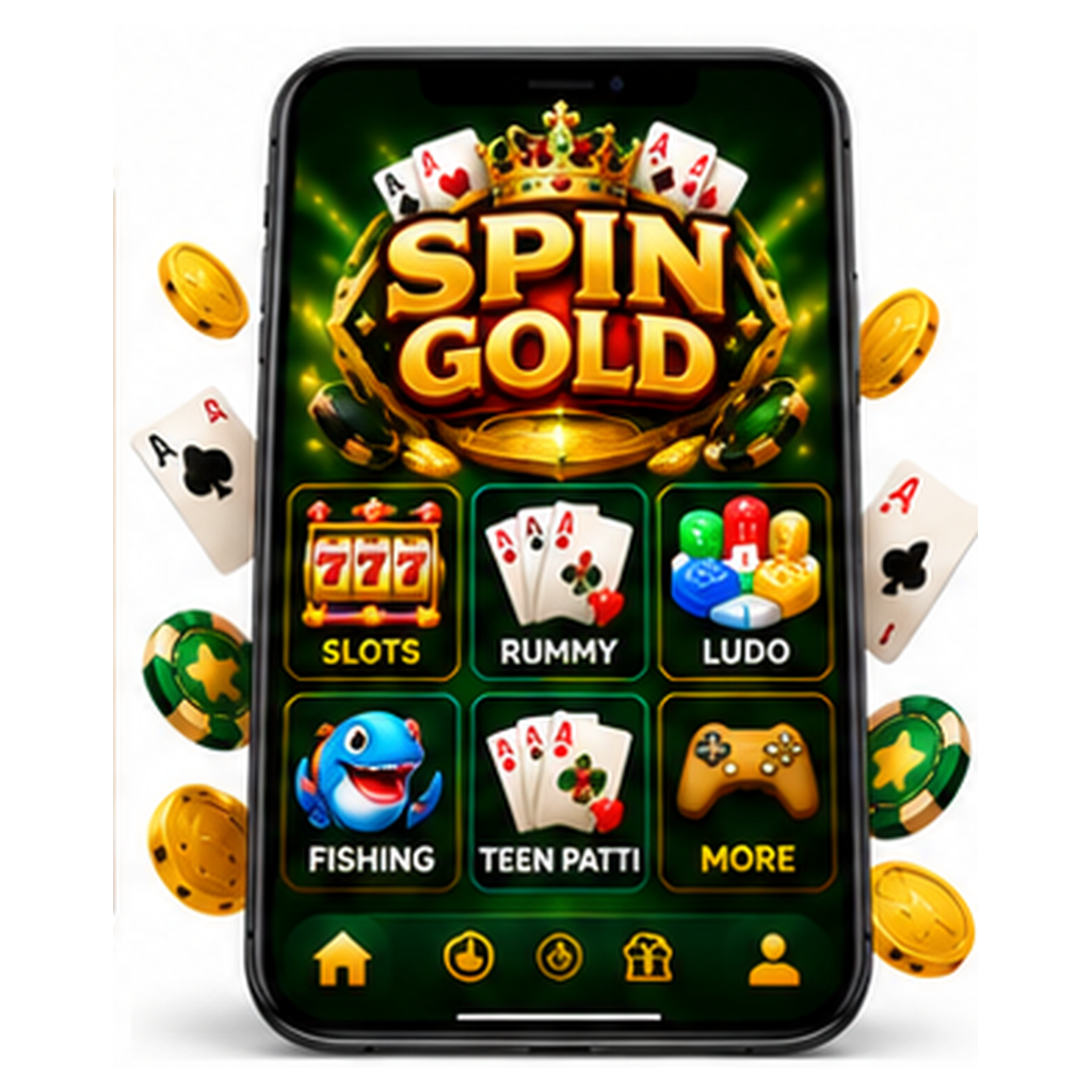 Illustrative AI-generated Spin Gold smartphone mockup, not a real APK screenshot