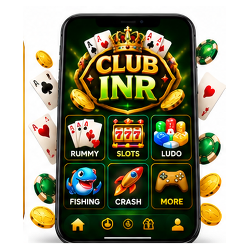 Illustrative AI-generated Club INR smartphone mockup, not a real APK screenshot