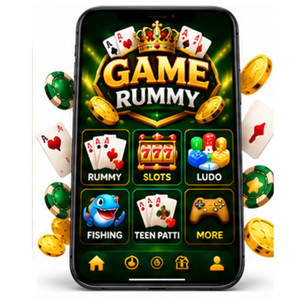 Illustrative AI-generated Game Rummy smartphone mockup, not a real APK screenshot
