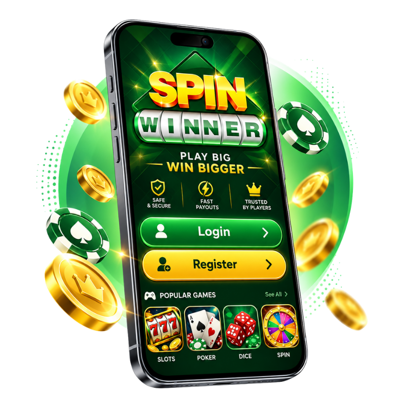Promotional illustration of a Spin Winner branded smartphone
