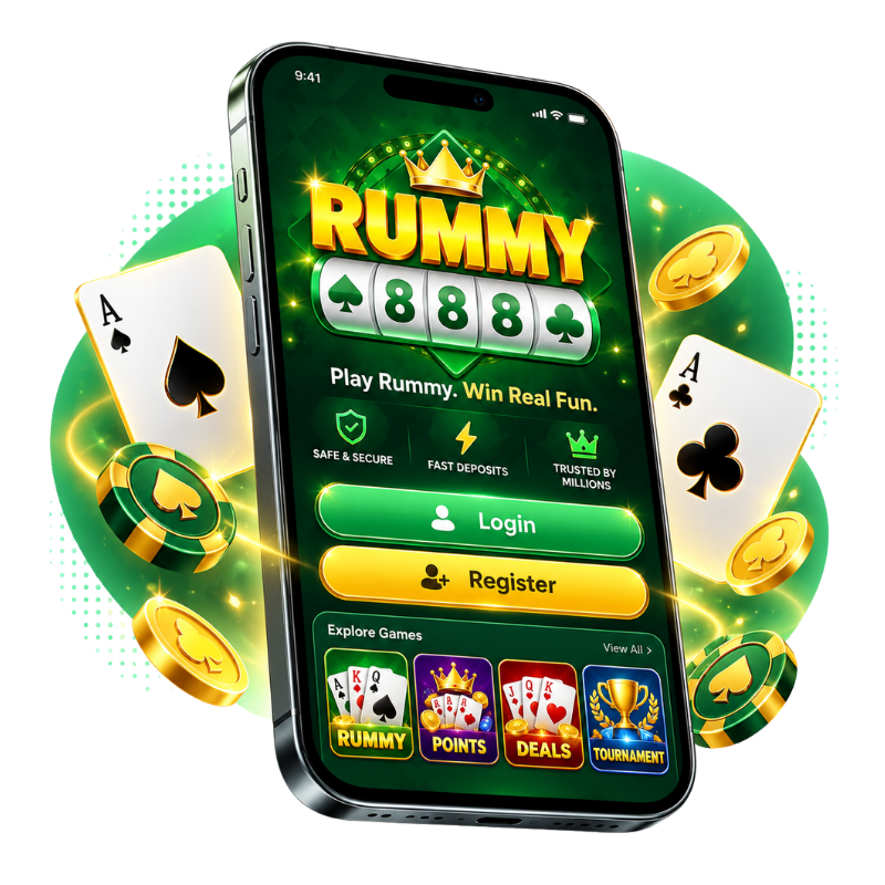 Rummy888 promotional mobile app illustration